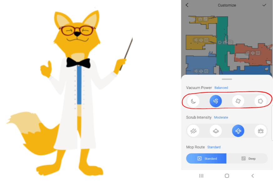Die verschiedenen Saugstufen werden in einer Saugroboterapp ausgewählt